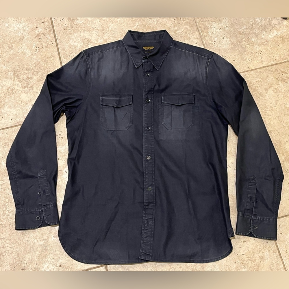All Saints Shirt Cotton Denim Button Long Sleeve Shirt $149 FADED DISTRESSED EUC